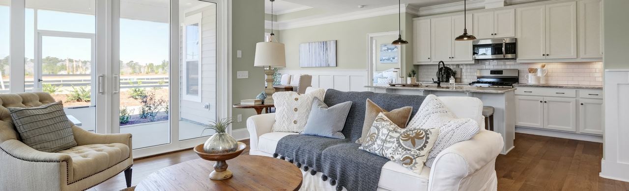 The living room within a model home built by Legacy Homes in Riverlights.