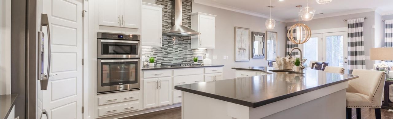 The kitchen inside of a Pulte model home at Riverlights in Wilmington, NC.