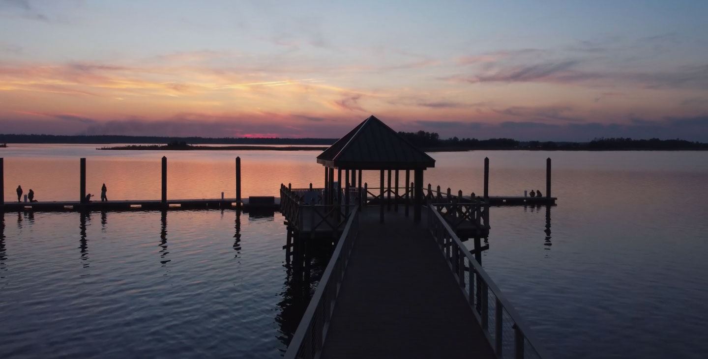 Riverlights Pier at sunset.