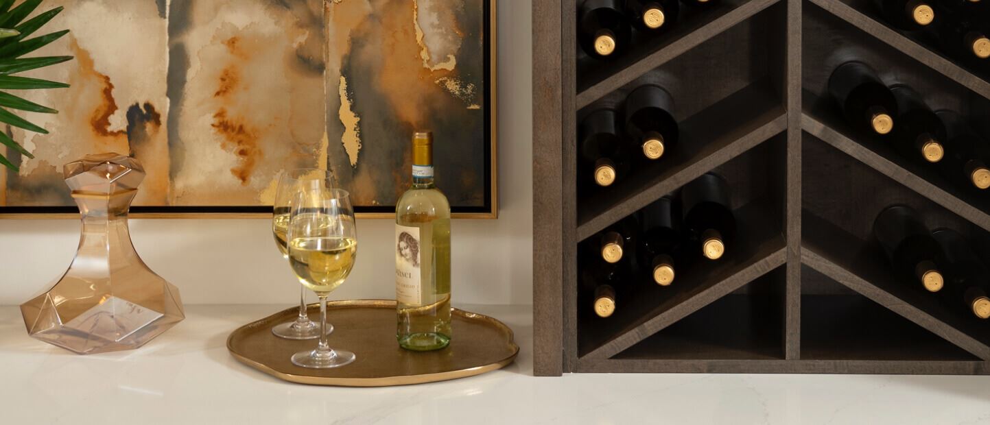 Close up of wine bar in waterfront homes at Riverlights.