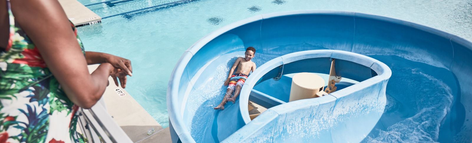 Waterslide at the pool amenity in Riverlights.