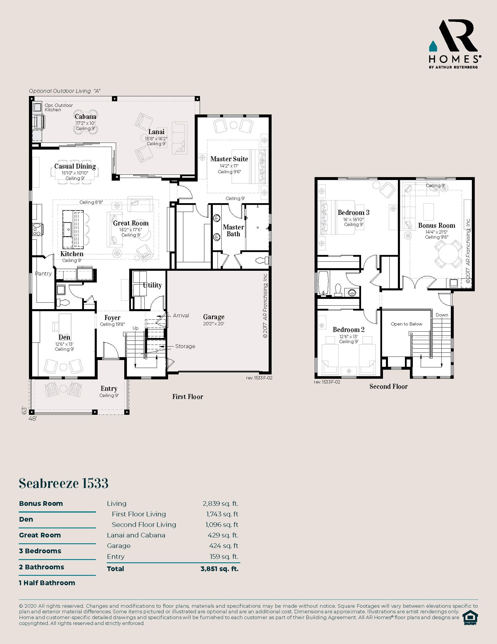 Floorplan for AR Homes Seabreeze model in Riverlights.