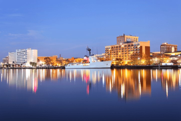 View over the water in Downtown Wilmington, NC.