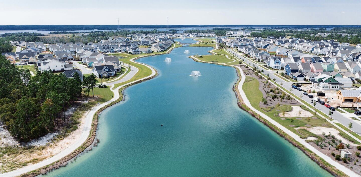 Aerial view of Cape Fear River, Wilmington NC